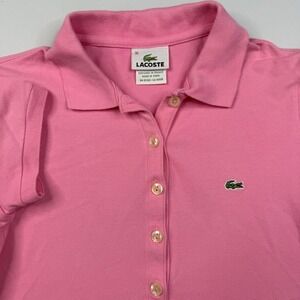 Lacoste Womens Pink Cotton Pique Short Sleeve Polo Shirt Size 36 Small